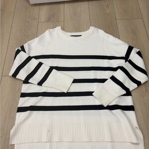 French Connection Black and White Striped Crewneck Sweater. Size Large